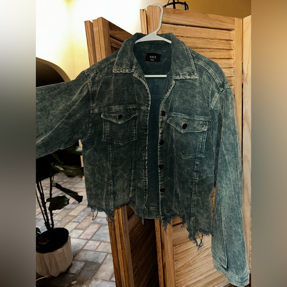 Vici Paddington Distressed Cotton Corduroy Jacket - Hunter Green Oversized Fit. - Picture 2 of 4